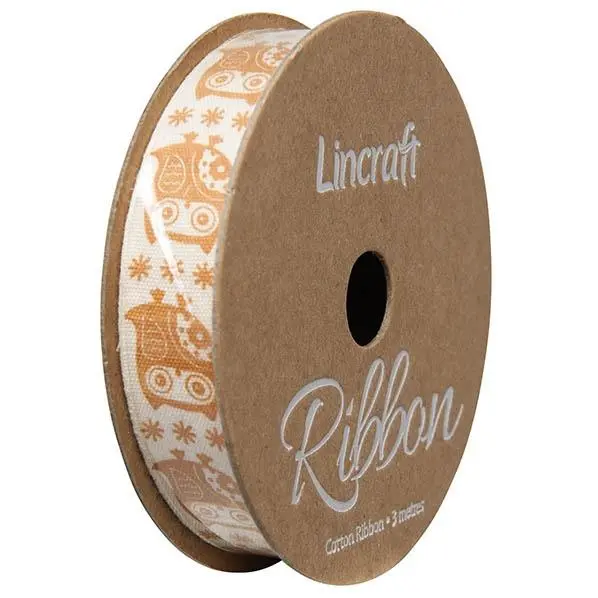 Cotton Ribbon, Brass Owl- 15Mm X 3M 1