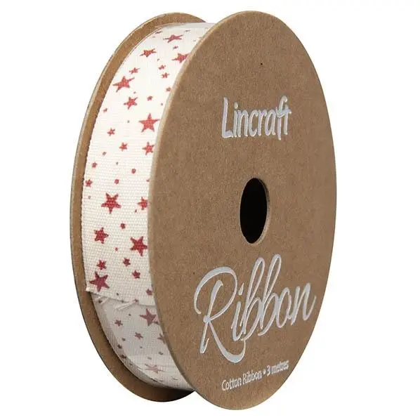 Cotton Ribbon, Crimson Stars- 15Mm X 3M 1