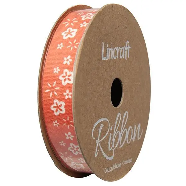 Cotton Ribbon, Flower Burnt Orange- 15Mm X 3M 1