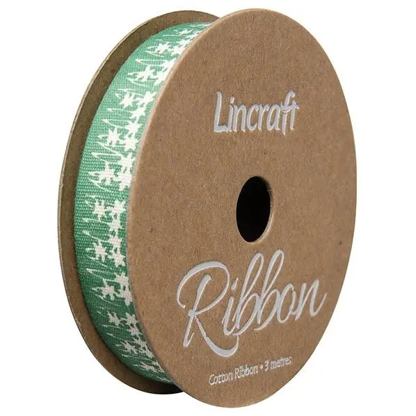 Cotton Ribbon, Flowers Teal- 15Mm X 3M 1