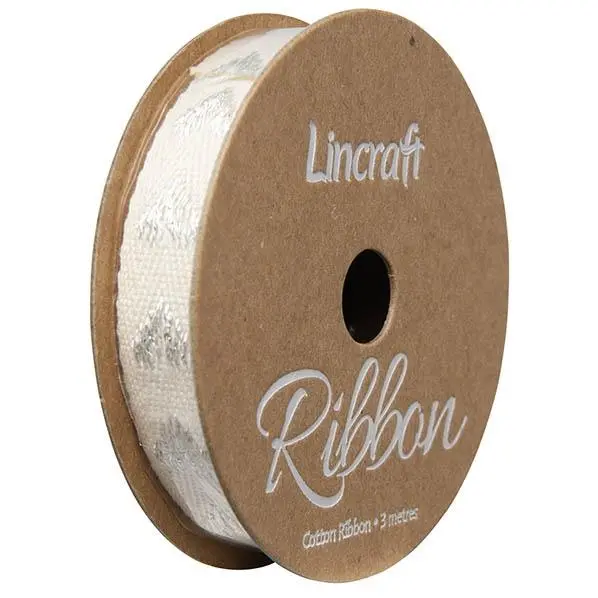 Cotton Ribbon, Heart Silver- 15Mm X 3M 1