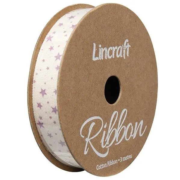 Cotton Ribbon, Light Purple Stars- 15Mm X 3M 1