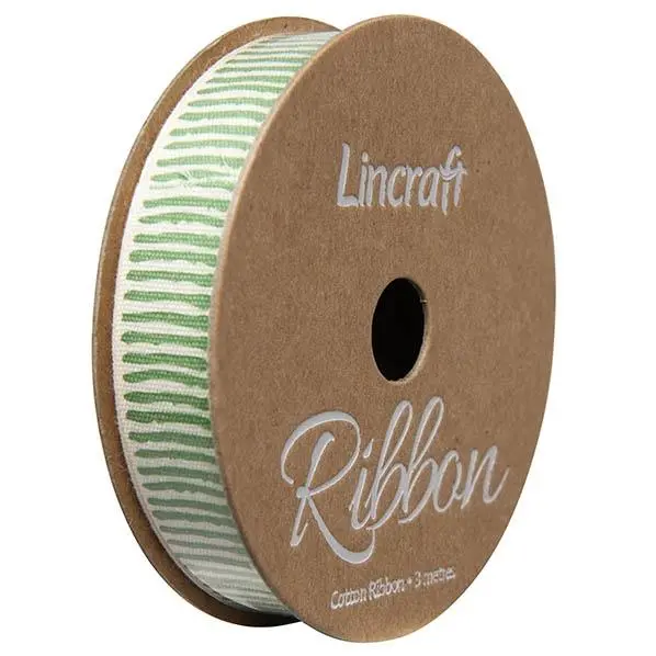 Cotton Ribbon, Lines Forest Green- 15Mm X 3M 1