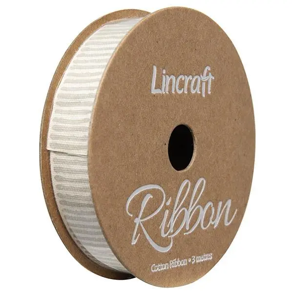 Cotton Ribbon, Lines Silver- 15Mm X 3M 1