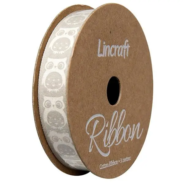 Cotton Ribbon, Owl Silver- 15Mm X 3M 1