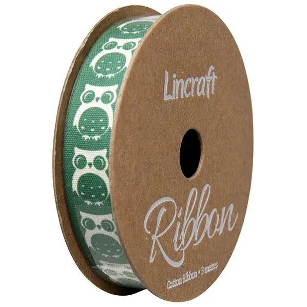 Cotton Ribbon, Owl Teal- 15Mm X 3M 1