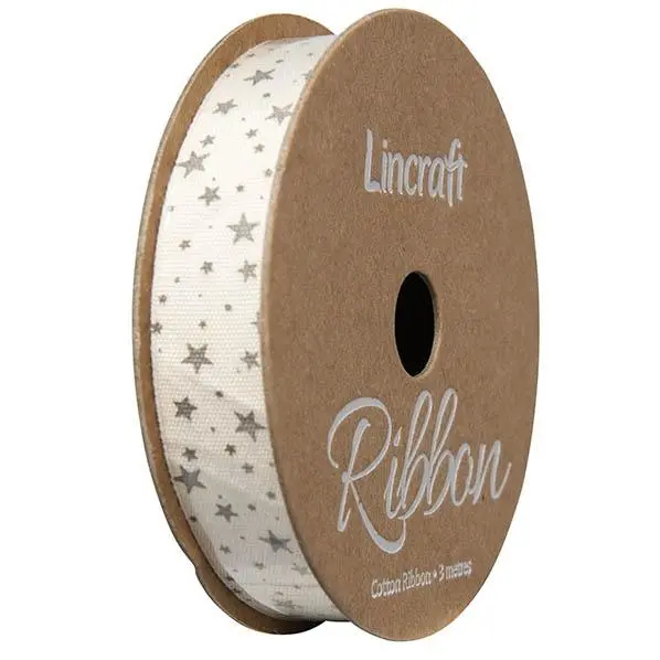 Cotton Ribbon, Silver Stars- 15Mm X 3M 1