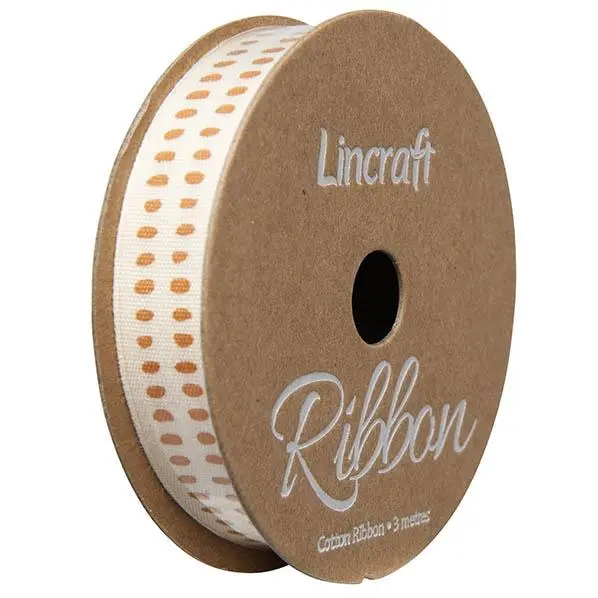 Cotton Ribbon, Spots Brass- 15Mm X 3M 1