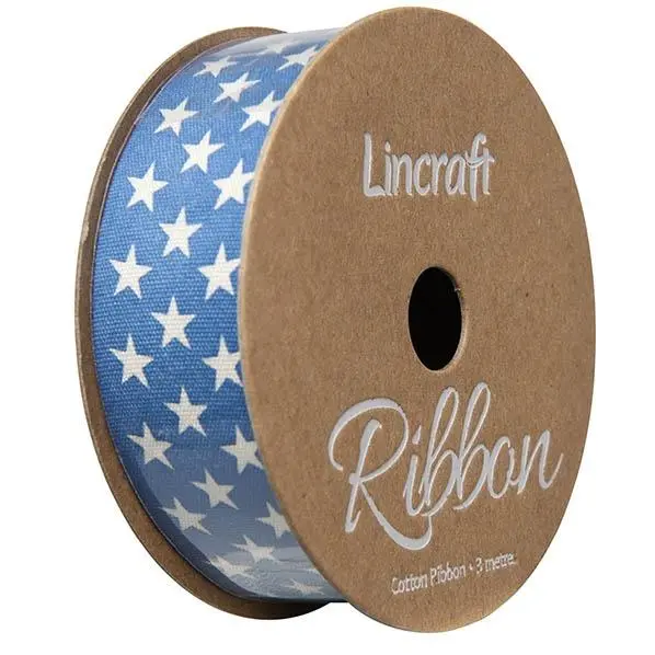 Cotton Ribbon, Stars Blue Bottle- 25Mm X 3M 1