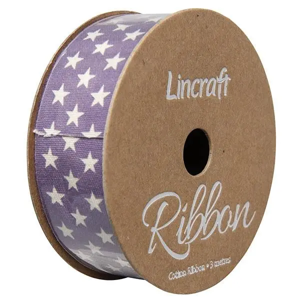 Cotton Ribbon, Stars Mauve- 25Mm X 3M 1