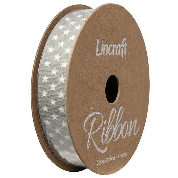 Cotton Ribbon, Stars Silver- 15Mm X 3M 1