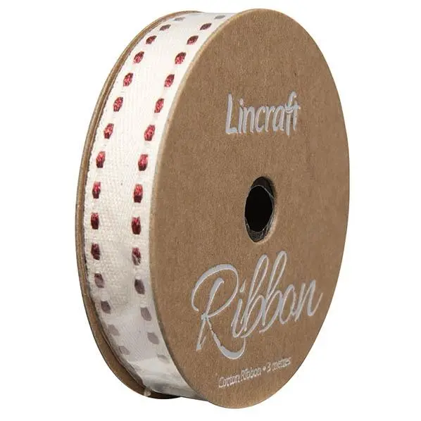Cotton Ribbon, Stitches Metallic Red- 15Mm X 3M 1