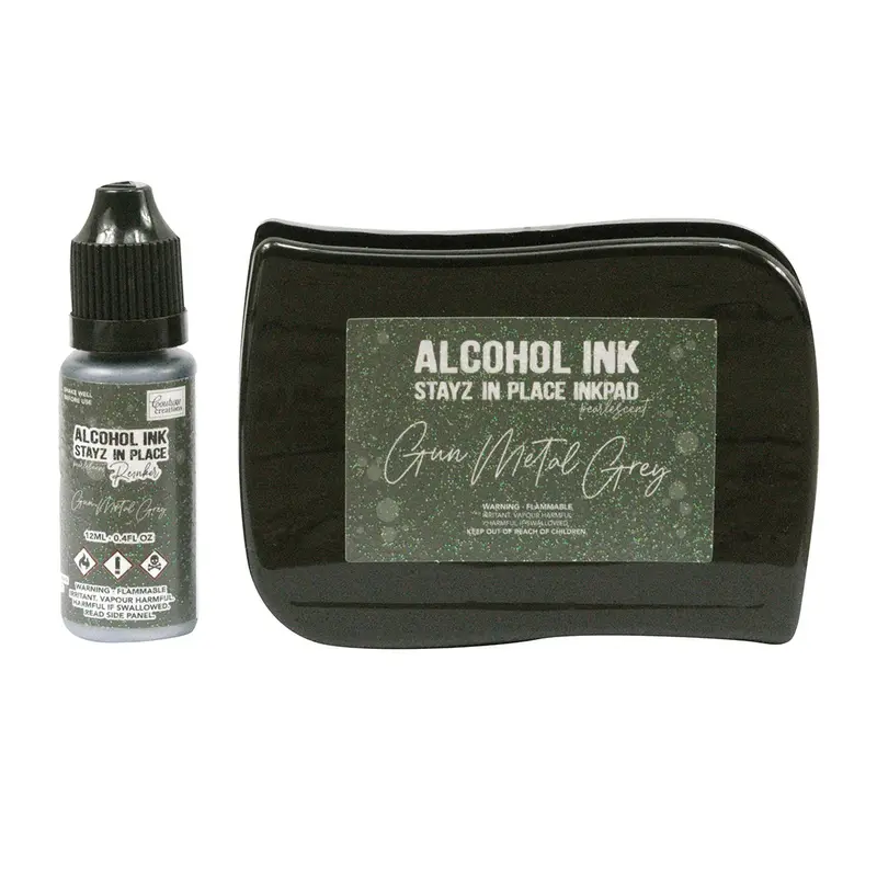Couture Creations Stayz In Place Alcohol Ink Pad Reinker, Gun Metal Grey Pearlescent- 12Ml 1