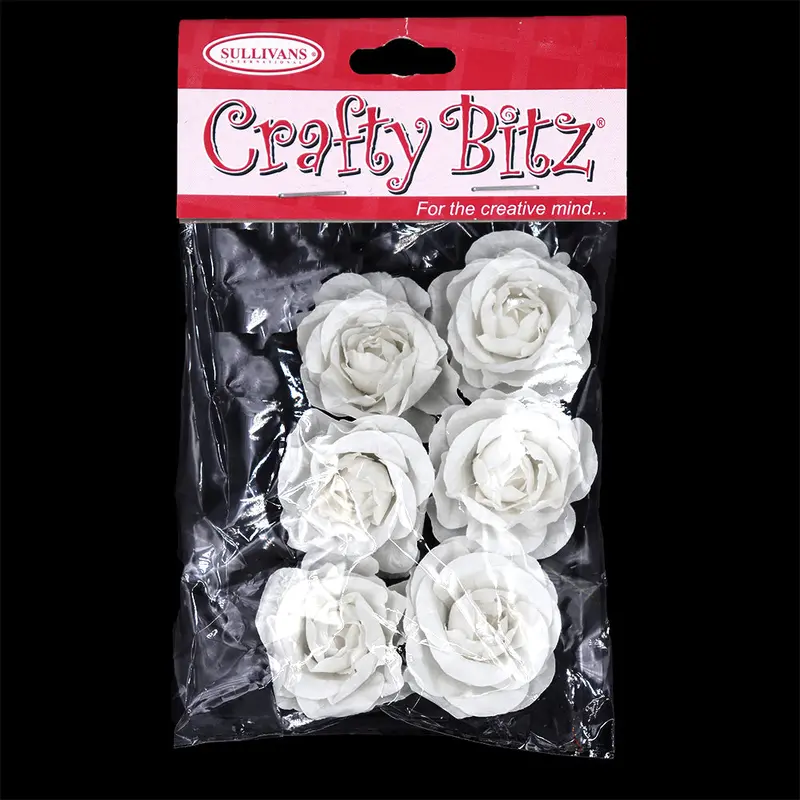 Crafty Bitz Flower Rose With Stem, White- 6Pk 1