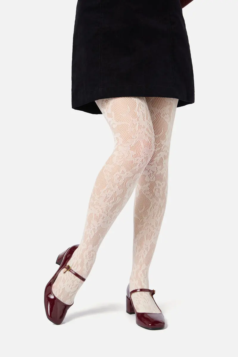Cream Flower Tights 1