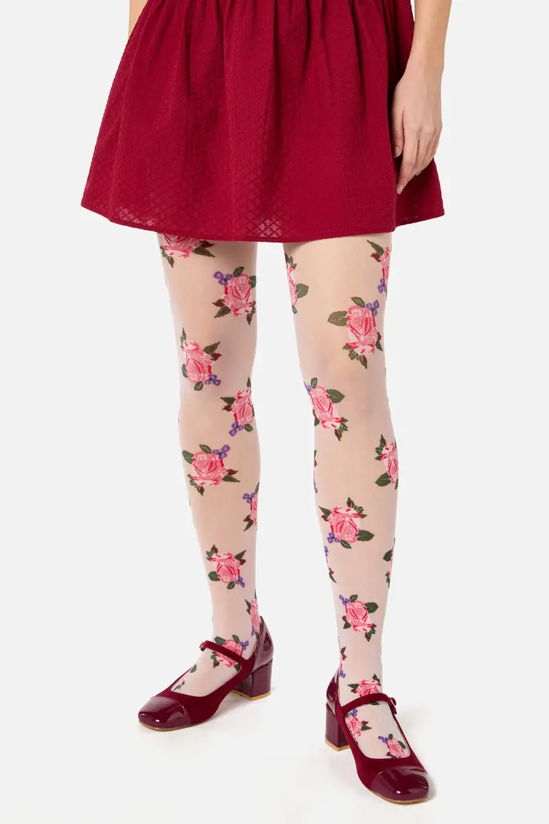 Cream Sheer Roses Tights 1