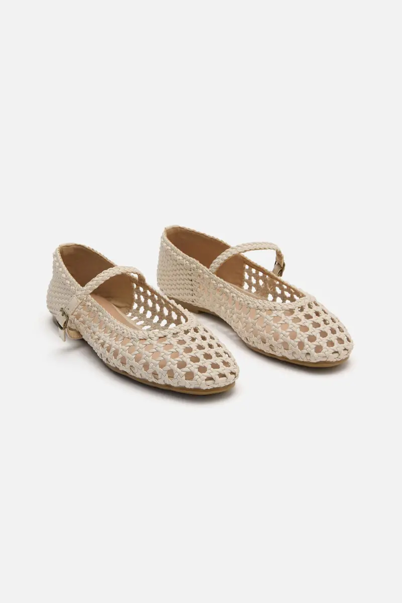 Cream Weave Flat Shoe 1