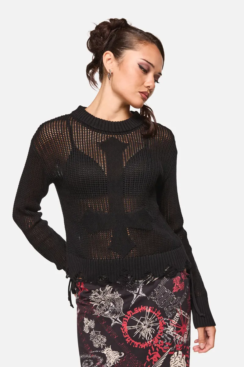 Crossed Distressed Goth Knit 1