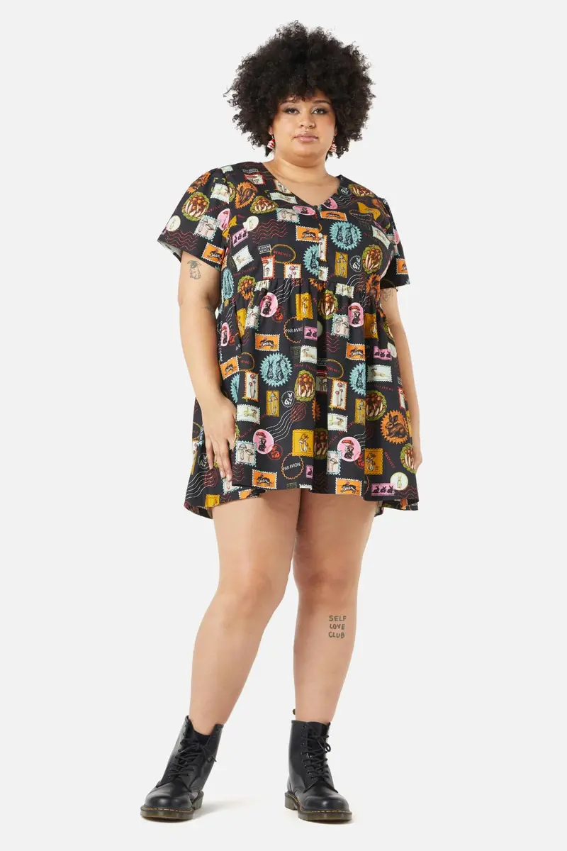 Curve Old Postal Printed Dress 1