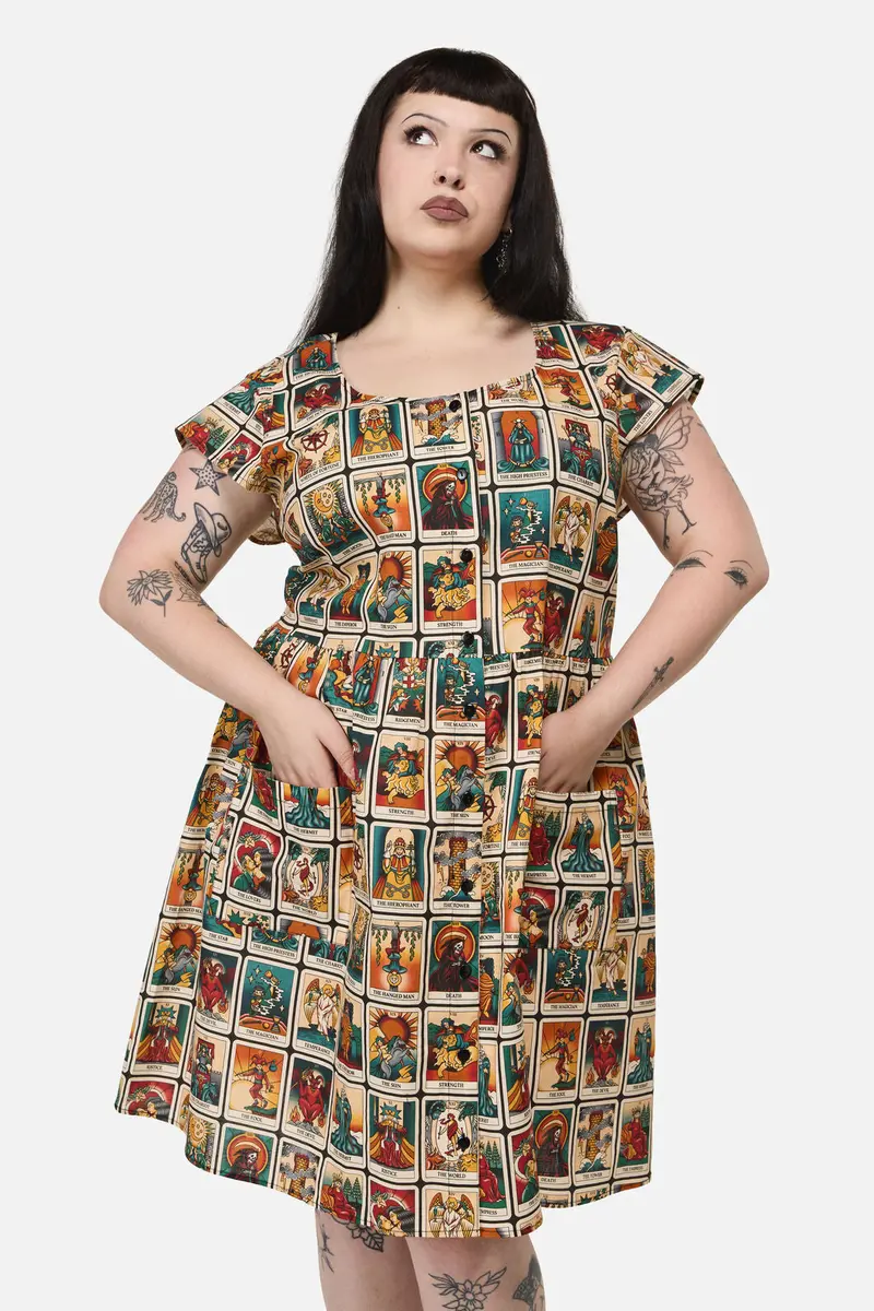 Curve Tarot Print Goth Dress 1