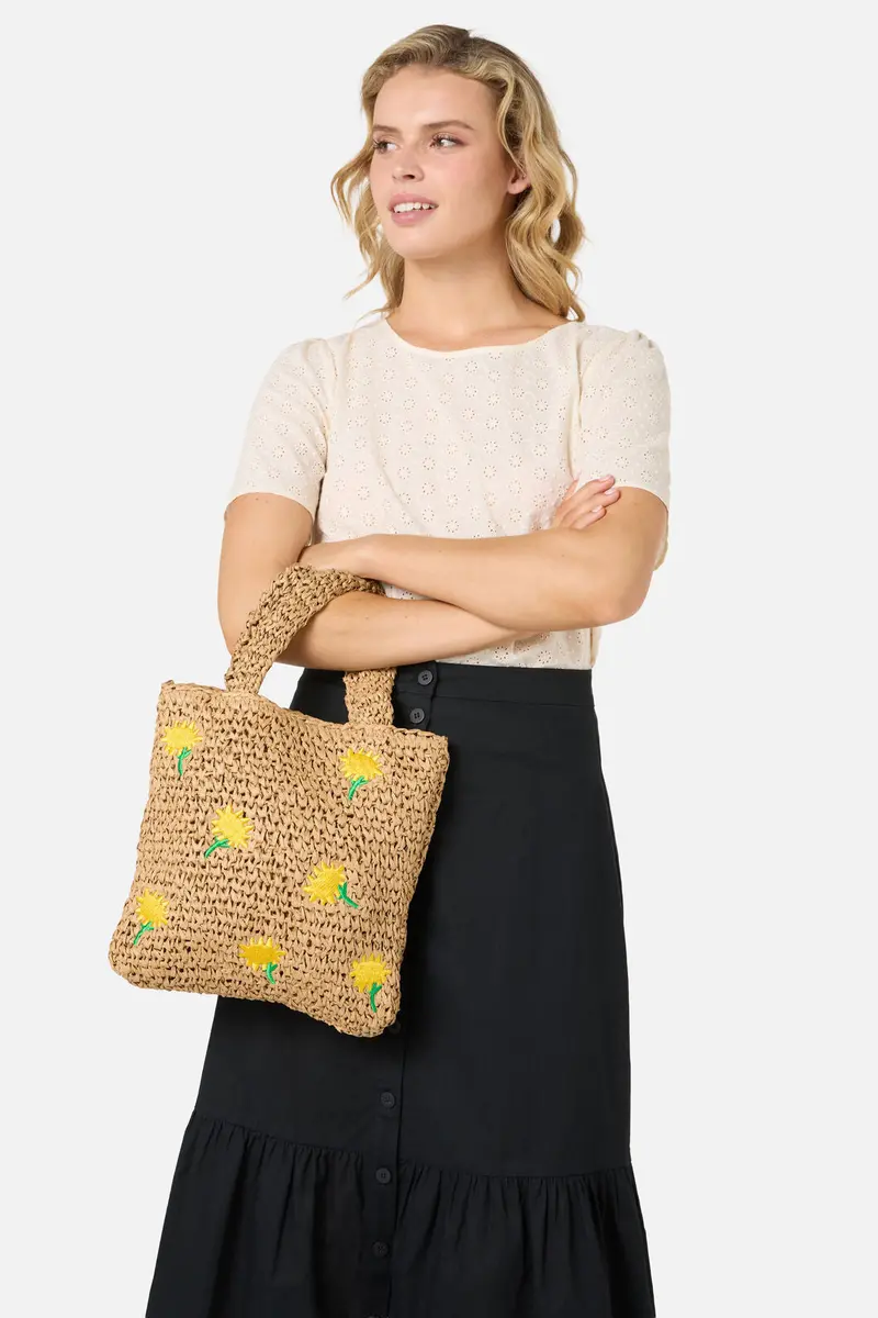 Daisy Embroidery Straw Bag 1