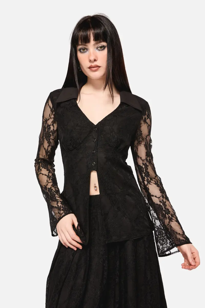 Dark Pieridae Long Sleeve Lace Top 1