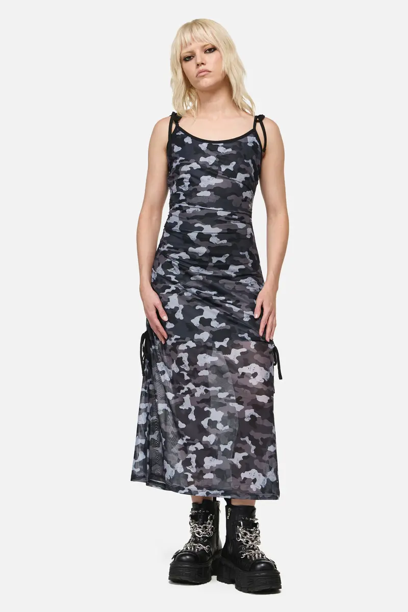 Disruptive Camo Mesh Ruch Mid Dress 1