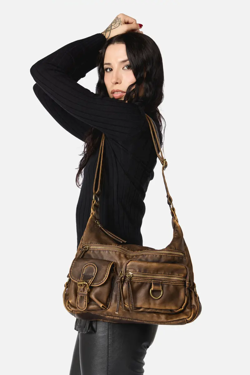 Distressed Chocolate Zip Bag 1
