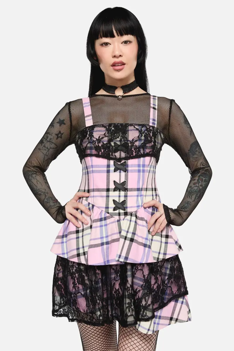 Dragon Scales Tartan Lacey Layered Dress 1