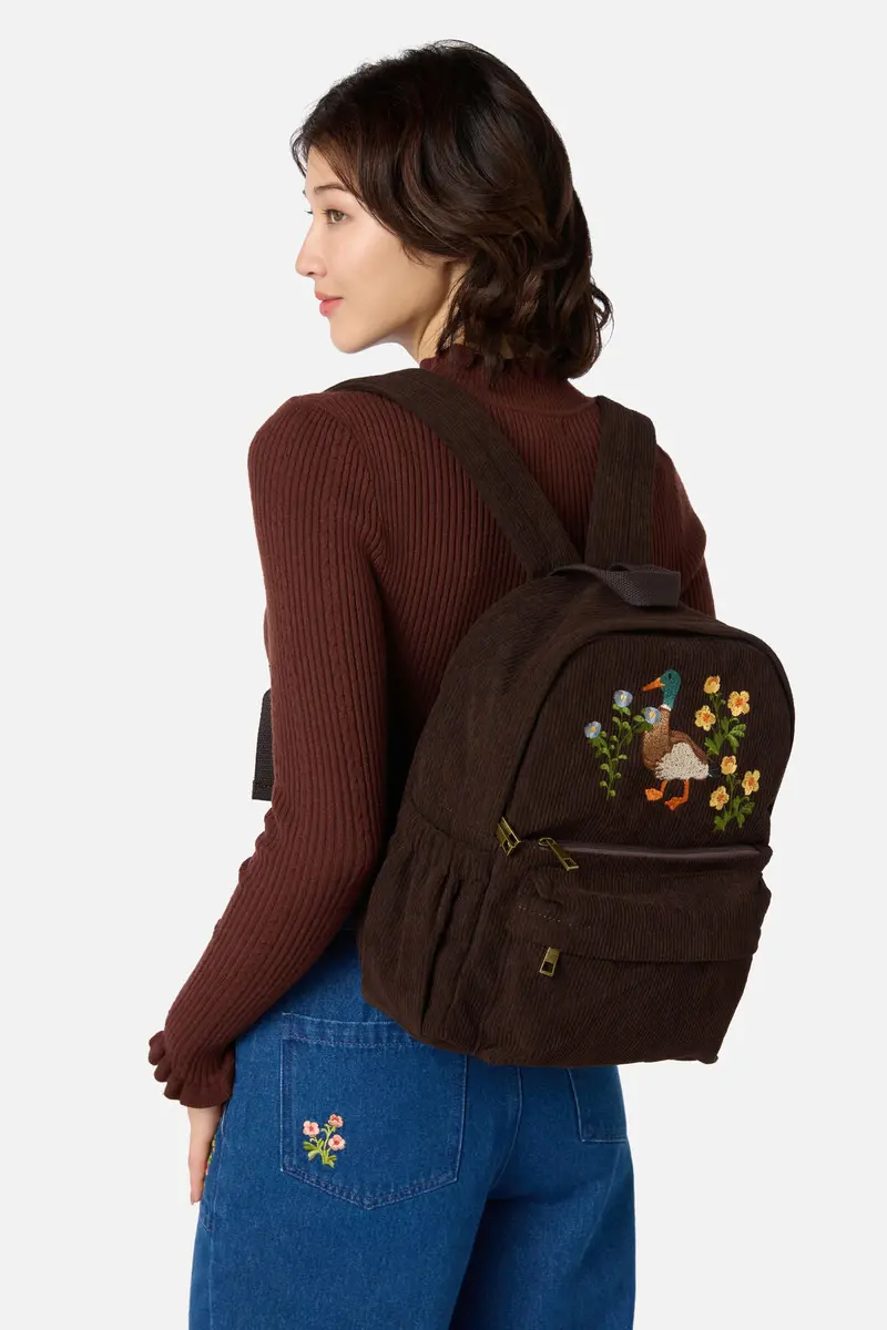 Duck Embroidered Cord Backpack 1
