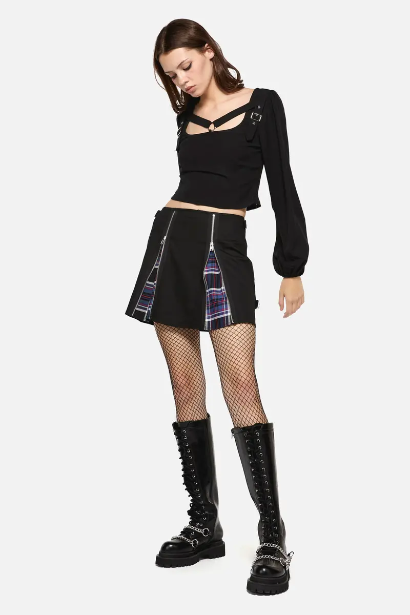 Edgy Tartan Contrast Mini Skirt 1