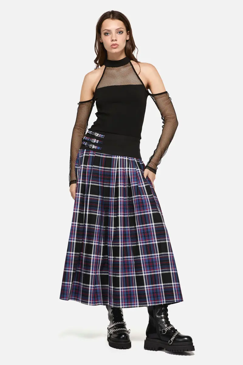 Edgy Tartan Midi Skirt 1