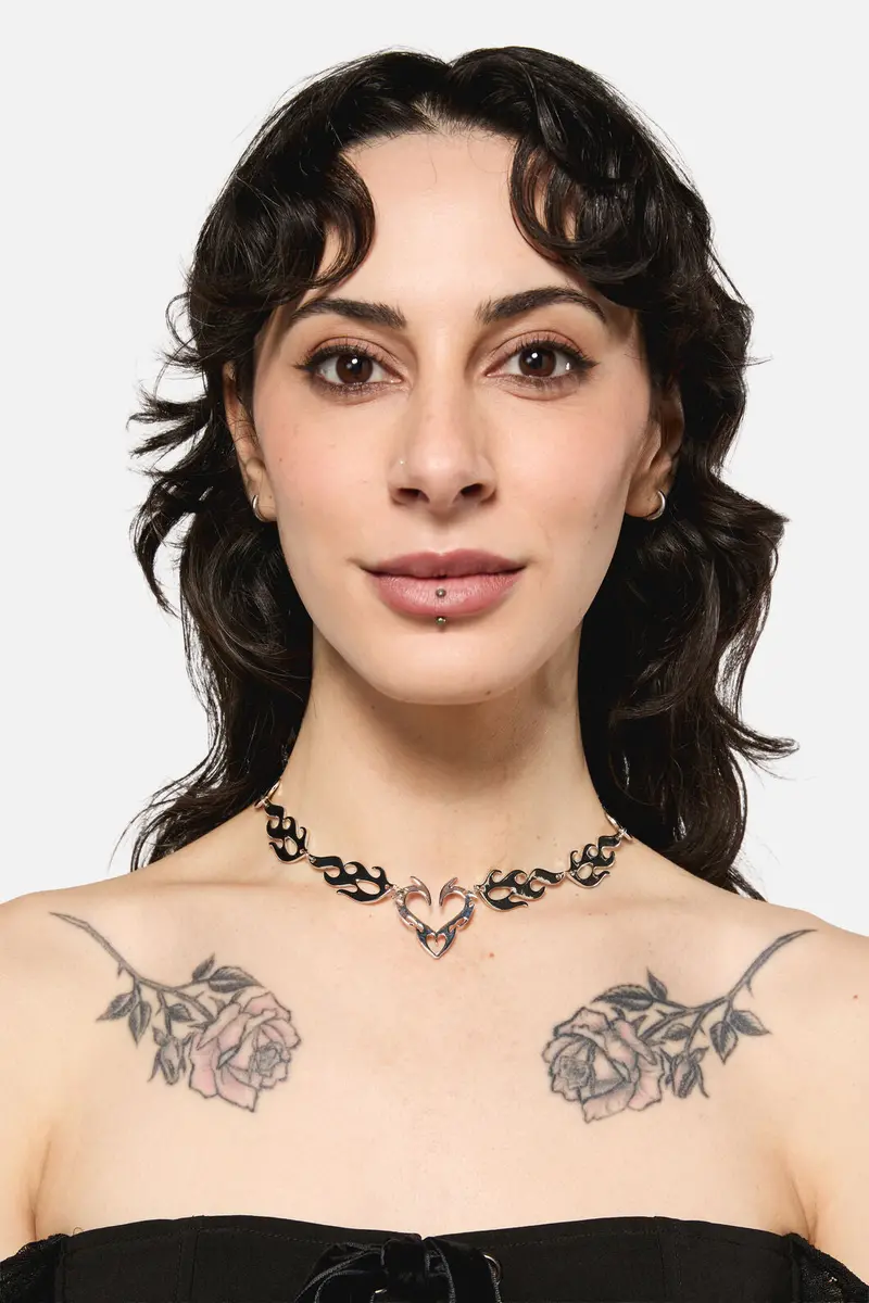 Flaming Tattoo Heart Necklace 1