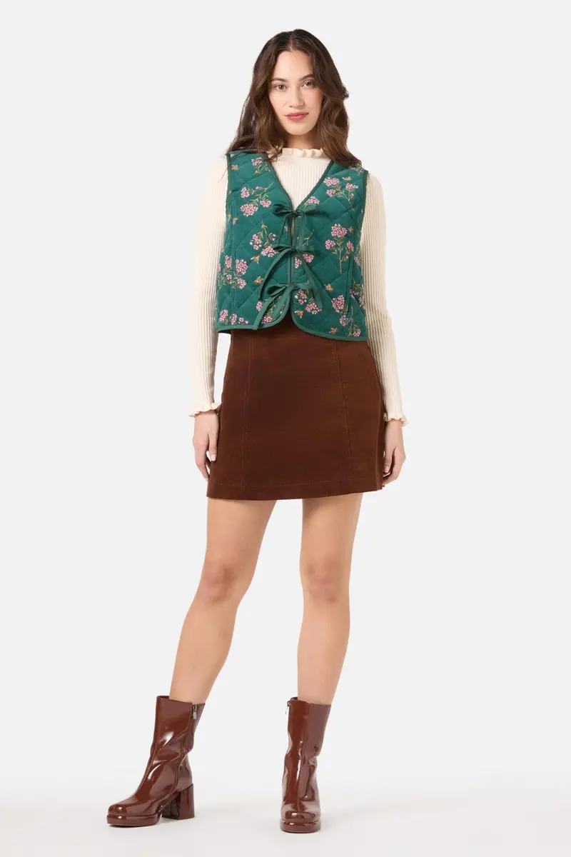 Flora Bee Cord Quilted Vest 1