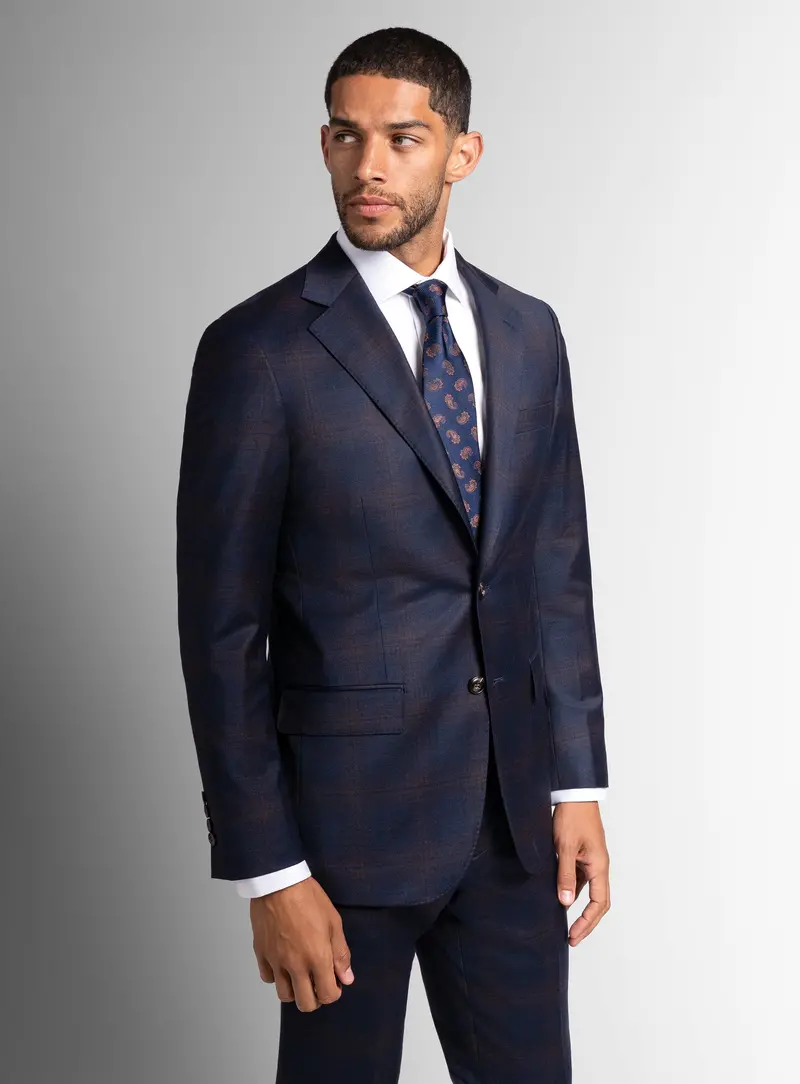 Fredo Bronze Plaid Navy Suit 1