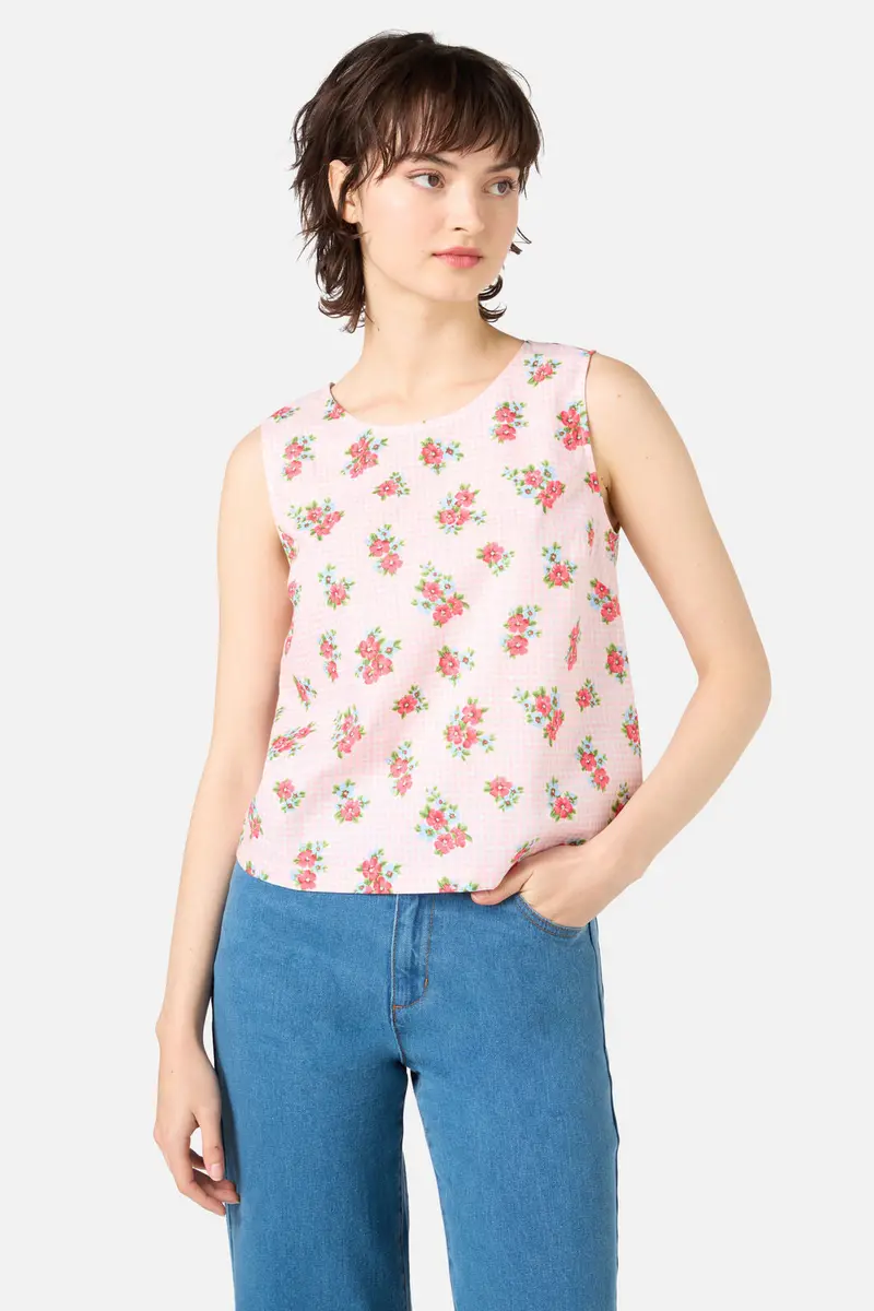 Gingham Floral Shell Top 1