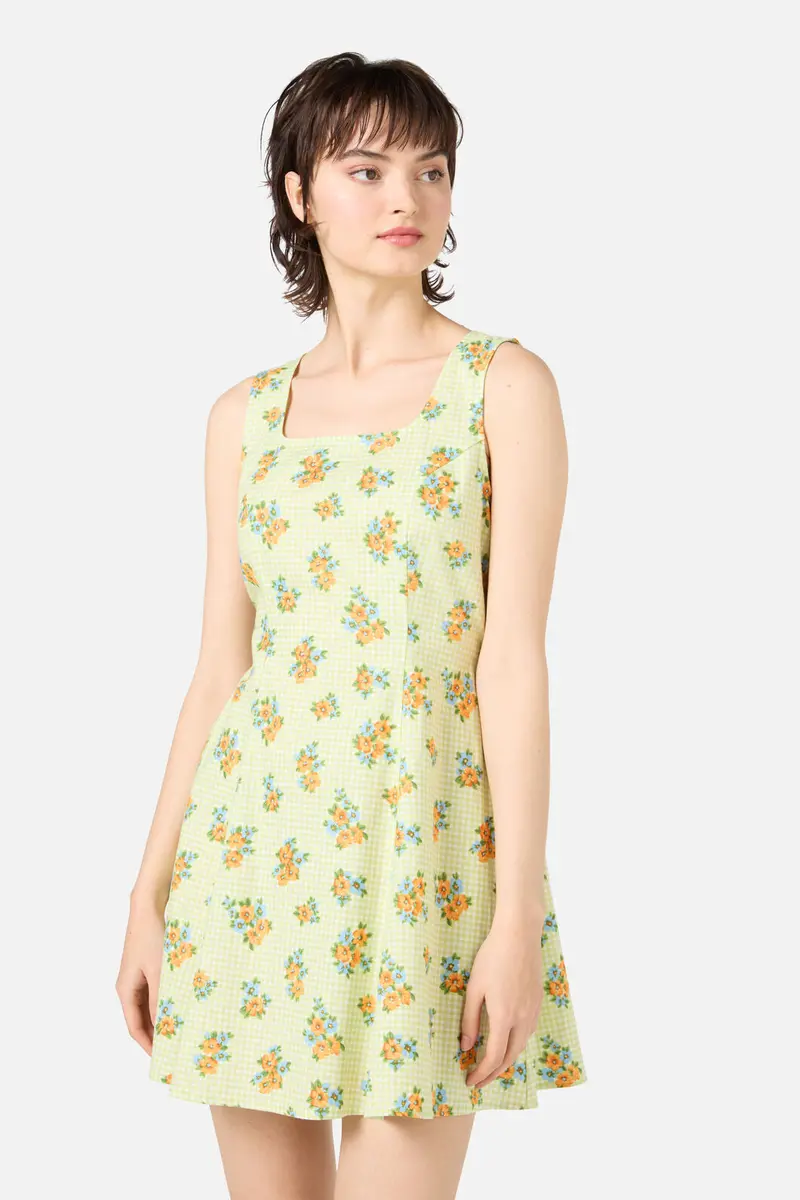 Gingham Floral Shift Dress 1