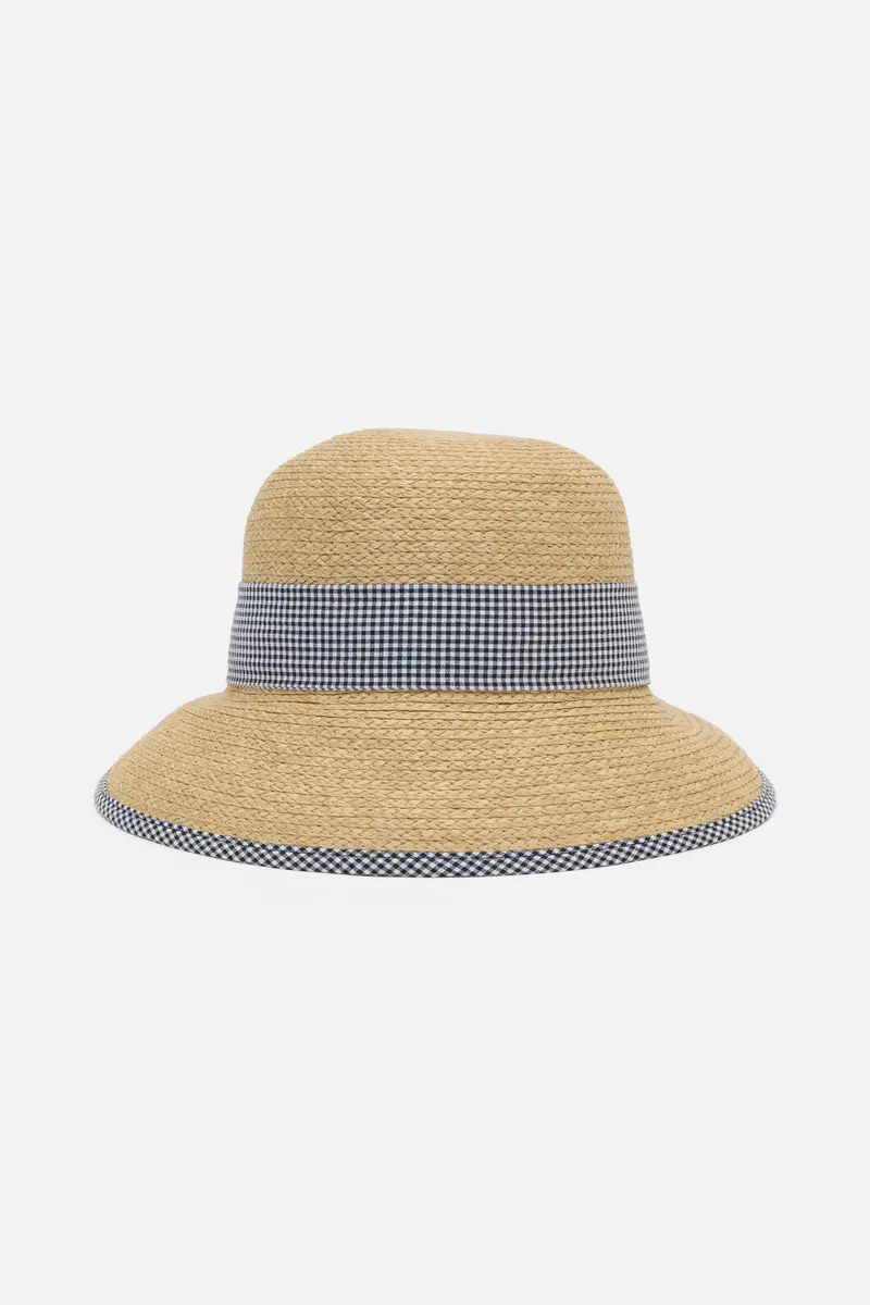 Gingham Trim Straw Hat 1