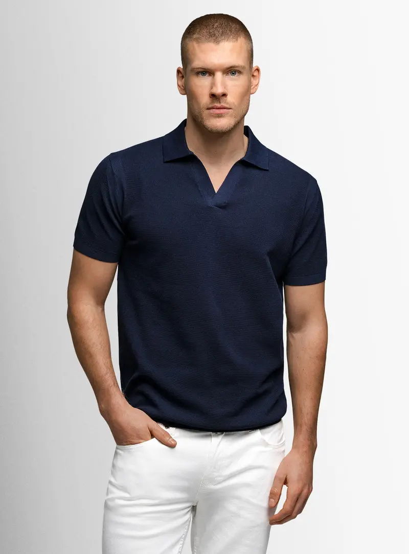 Giunta Textured Navy Blue Polo 1