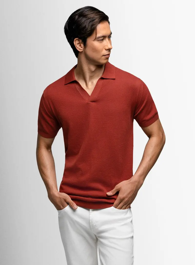Giunta Textured Terracotta Red Polo 1