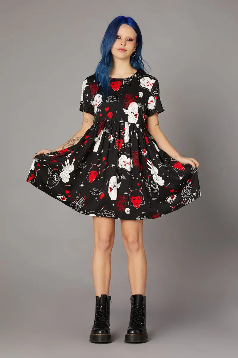 Gothic Print Baby Doll Dress 1