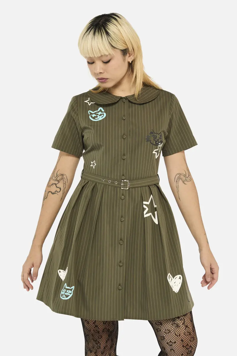 Graff Pinstripe Pleated Dress 1