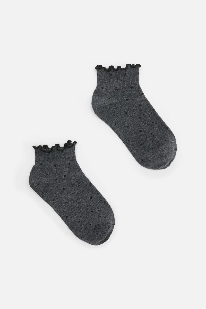 Grey Spot Ankle Frill Socks 1