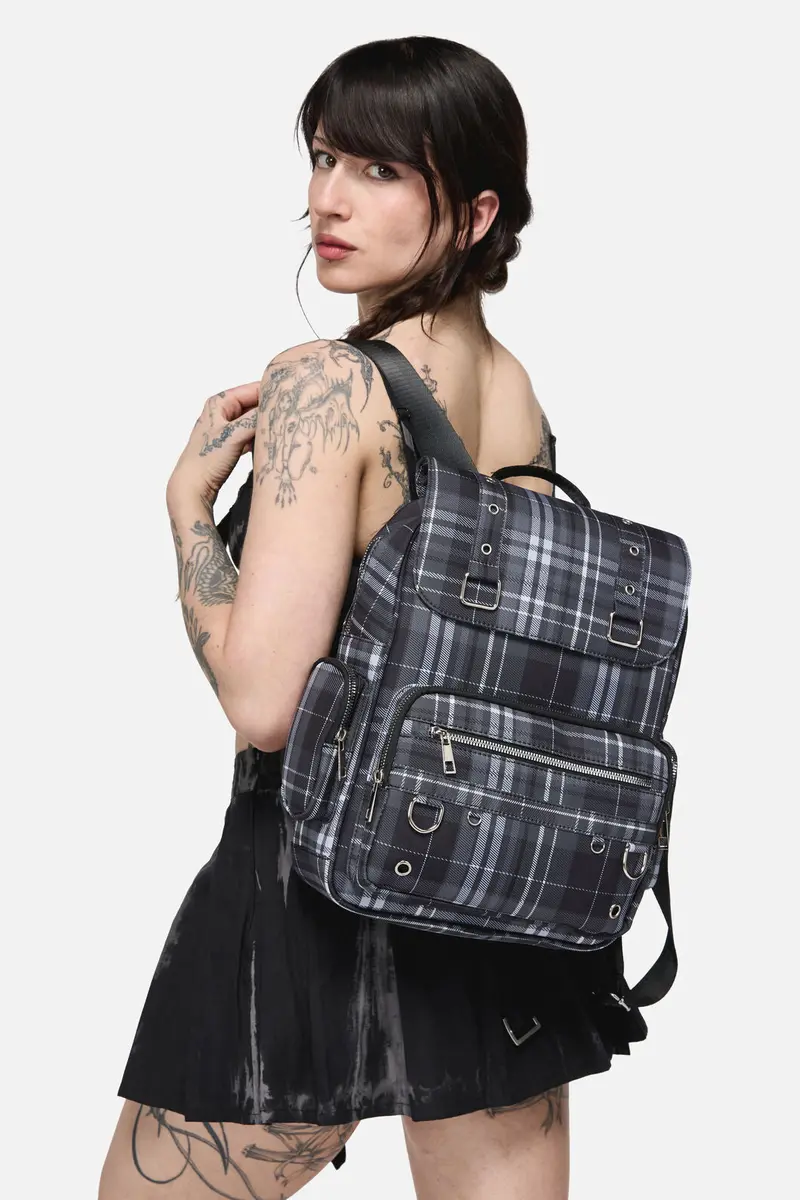 Grey Tartan Backpack 1