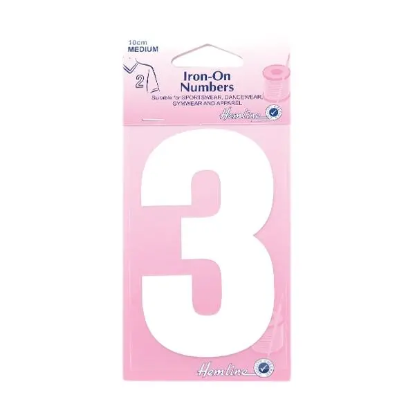 Hemline Iron On Numeral, White 3- 10Cm 1