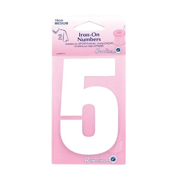 Hemline Iron On Numeral, White 5- 10Cm 1