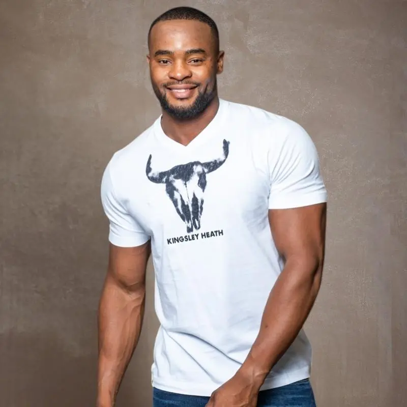 Ink Blot Skull V-Neck Tee - Pelican 1