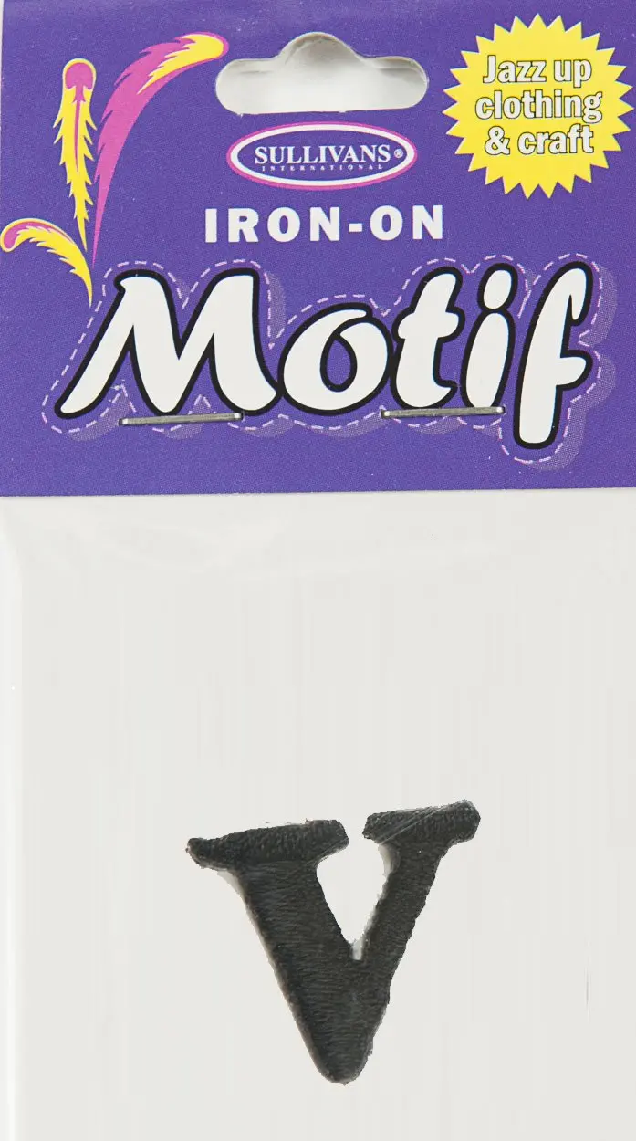 Iron On Motif Letter V, Black - 20Mm - Sullivans 1
