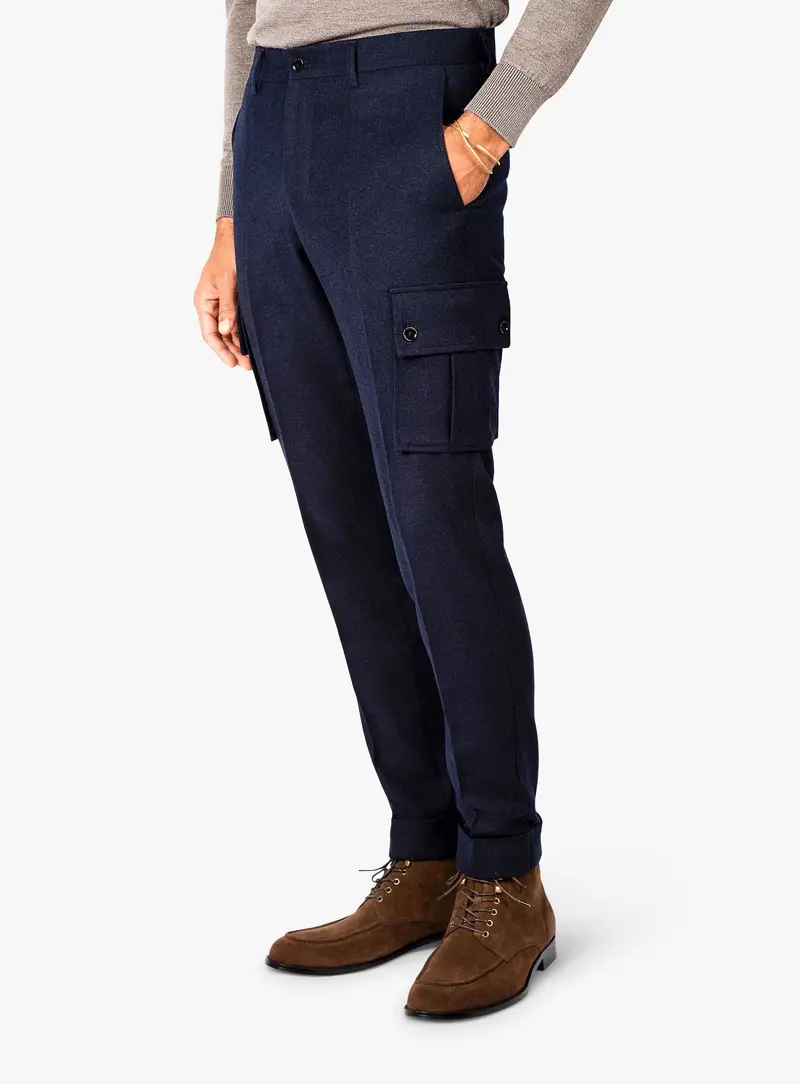 Isla Flannel Cargo Navy Trousers 1