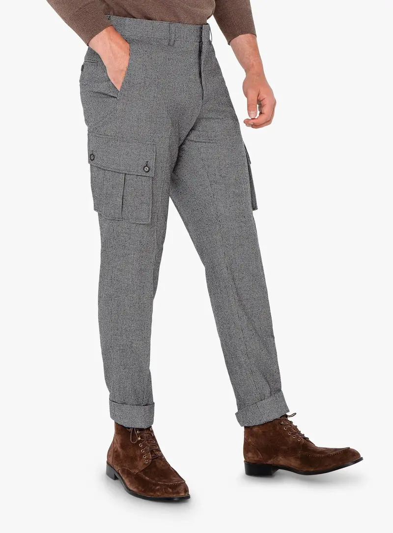 Isla Houndstooth Cargo Grey Trousers 1